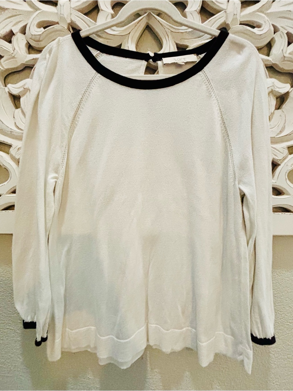 LOFT Lightweight Cream Sweater with Black Trim